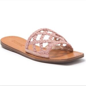 New Schutz Ericka Leather Braided Square Toe Sandal in Rose